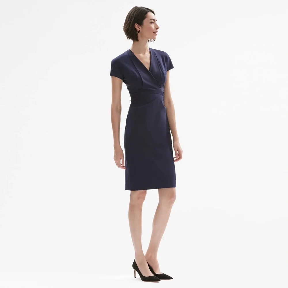 MM.LaFleur Navy Wool Sheath Dress 6 Workwear Career Professional Note Flaw Blue - Picture 1 of 11